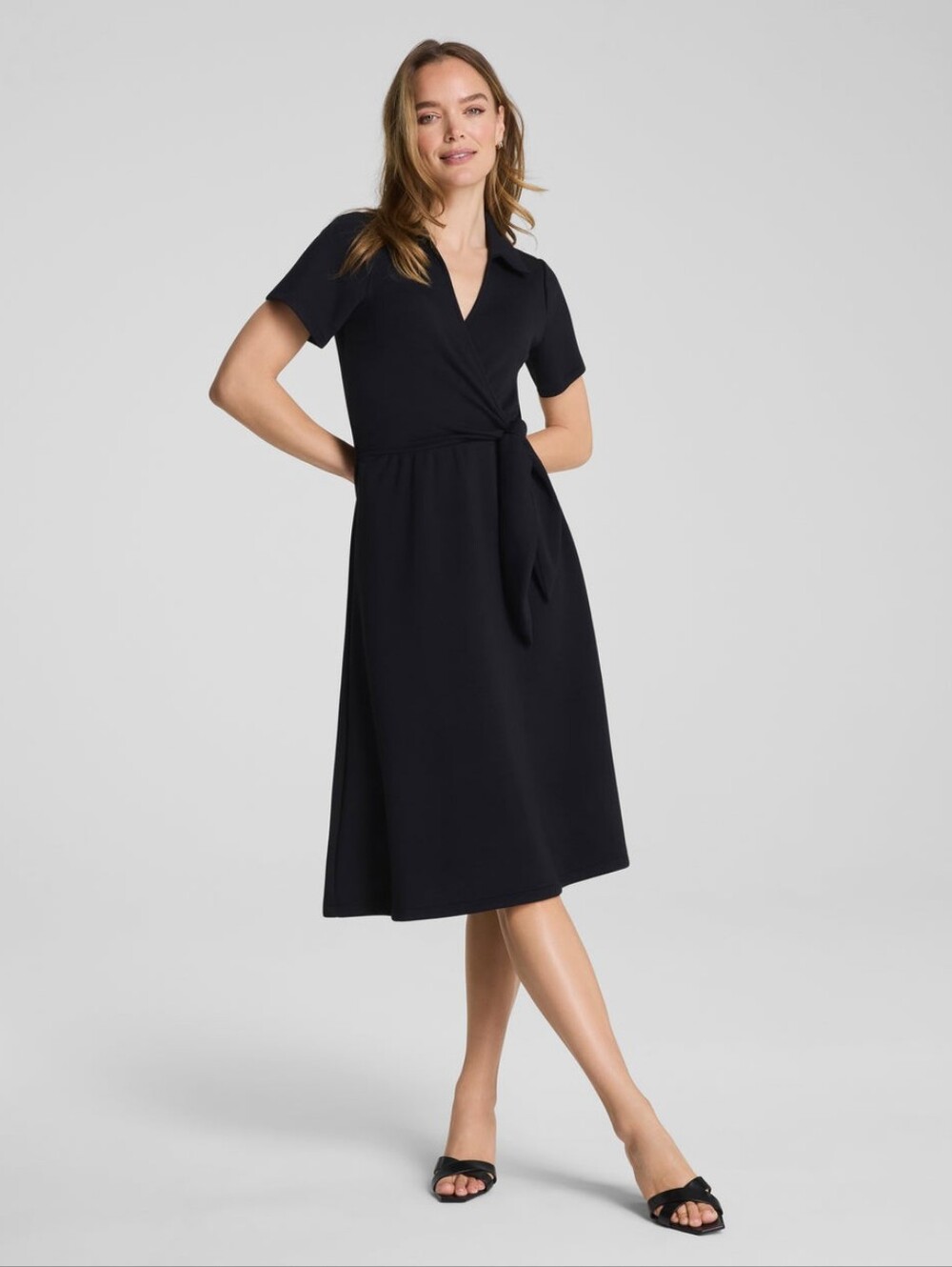 SPANX AirEssentials Collared Tie-Waist Midi Dress XL Black
